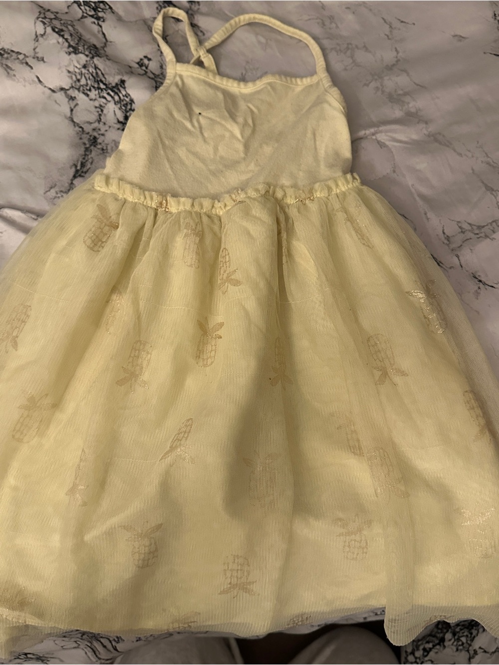 Cat & Jack yellow baby dress with subtle repeating pattern, size 5 T Cotton & p
